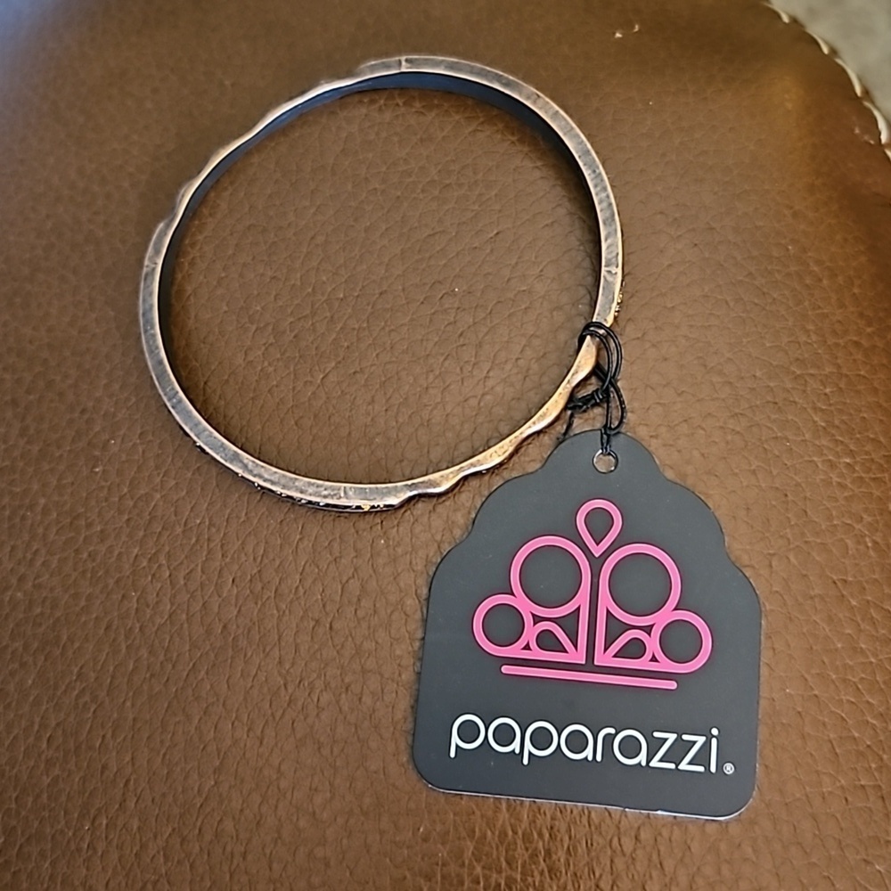 5/$25 PAPARAZZI Copper Rhinestone Just Sparkle and Wave Bangle Bracelet - Picture 2 of 5